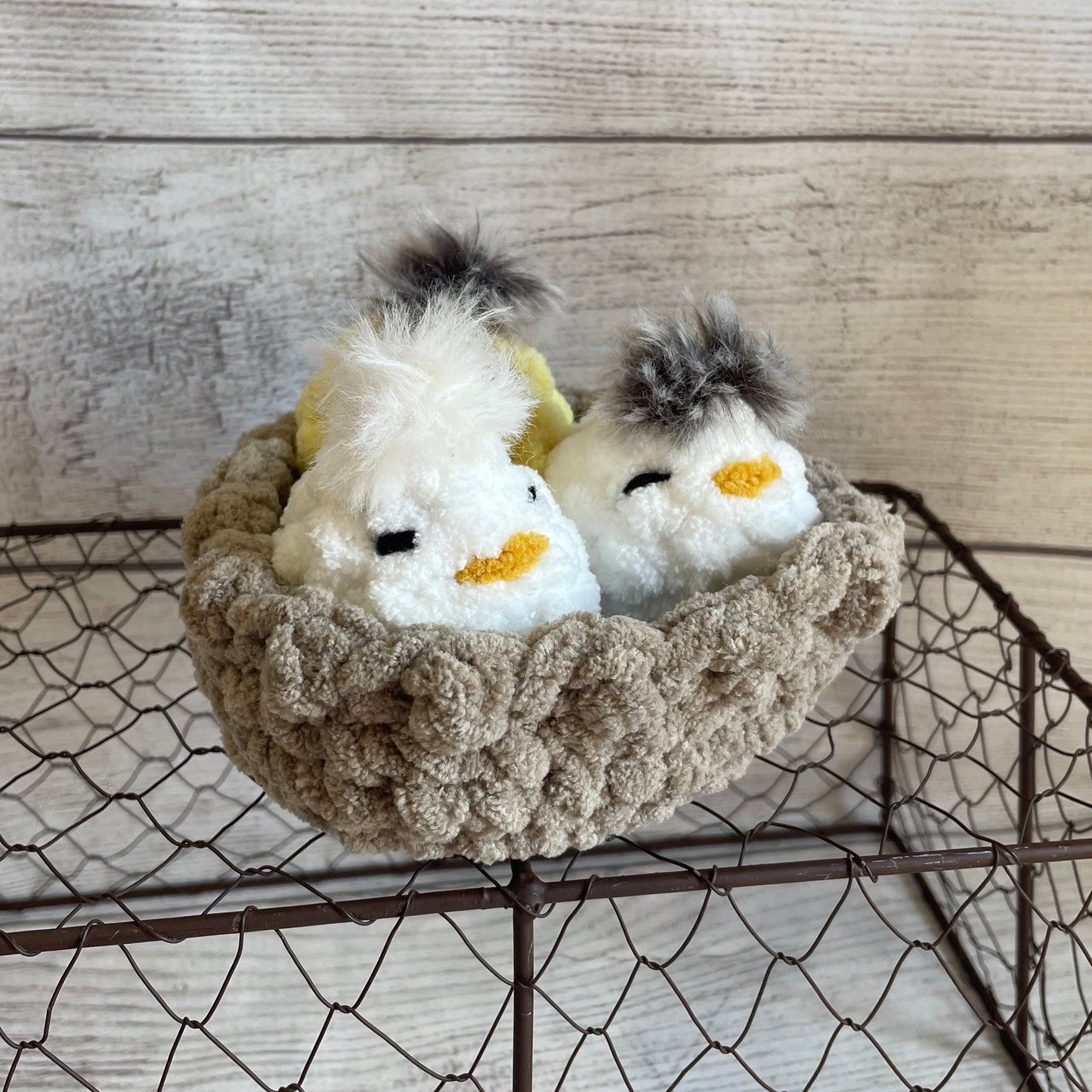 3 Baby Chicks in a Nest Crochet Plushie Toy Set