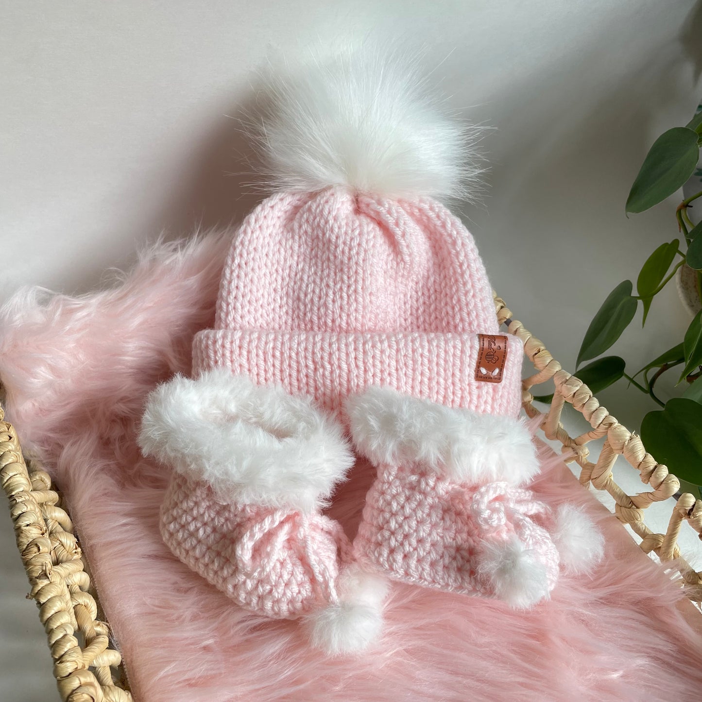 Baby Beanie & Fur Booties Set