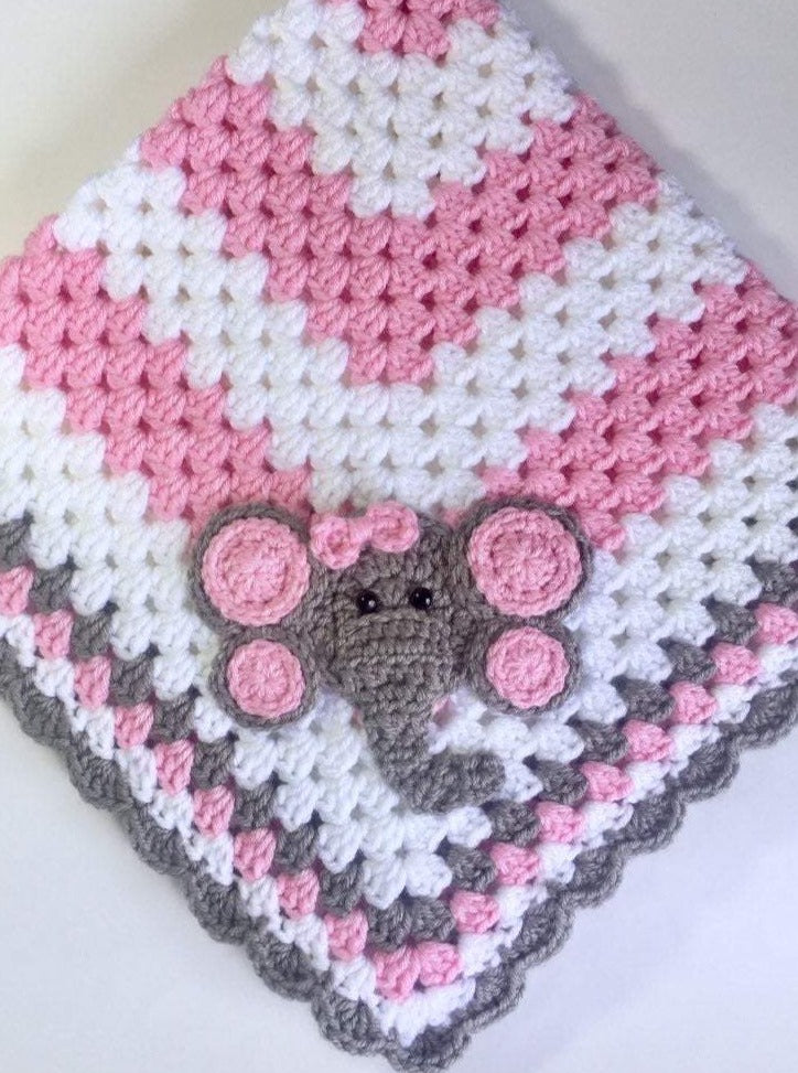 Pink Baby Elephant Crochet Afghan Baby and deals Children's Blanket 1176