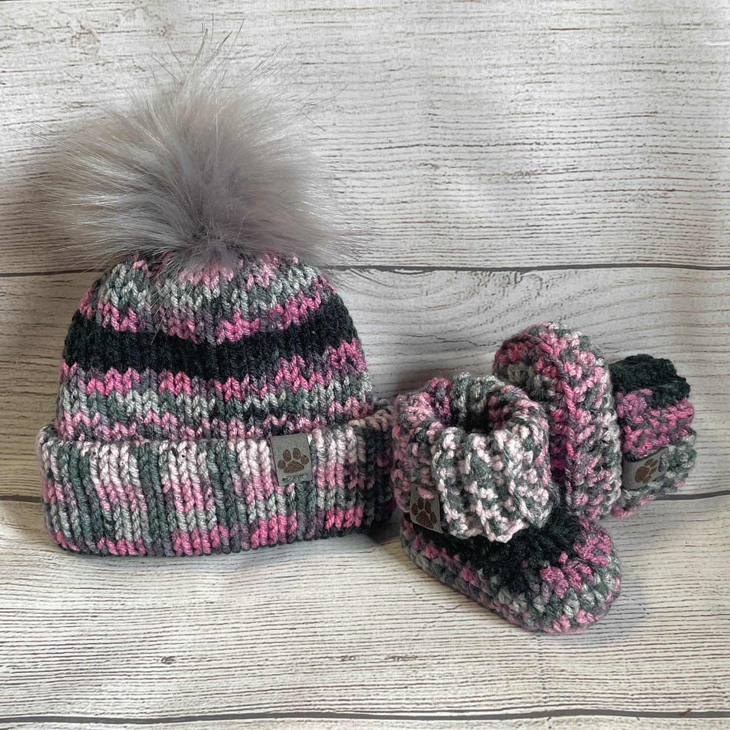 Pink Camo Baby Hat & Bootie Set