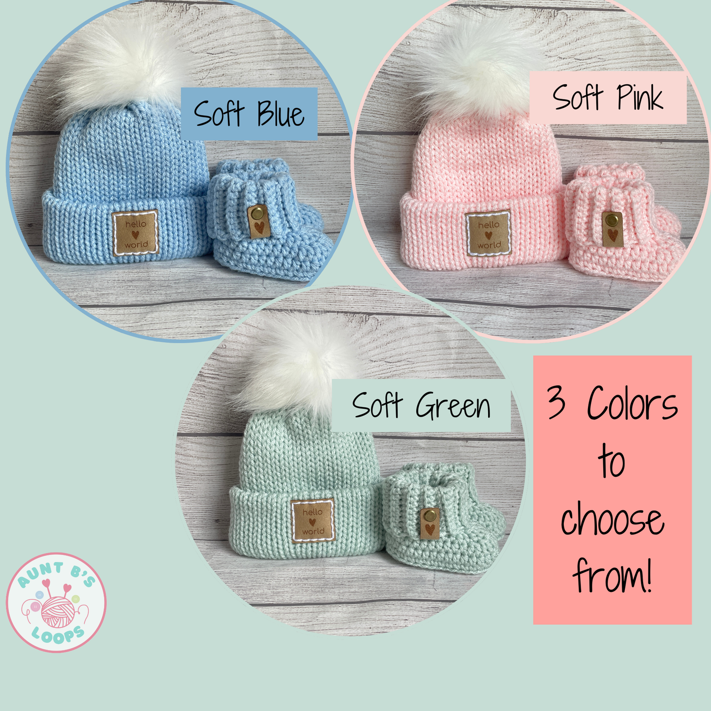 Hello World Baby Beanie & Booties Set