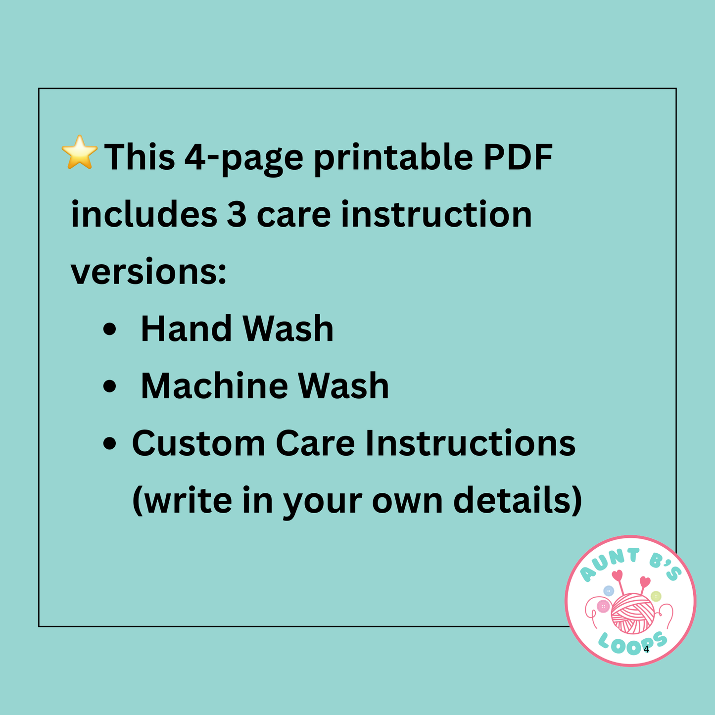 Gift Tag & Care Instructions Printable PDF for Crochet + Knit Items - Handmade Care Tag - DIGITAL DOWNLOAD