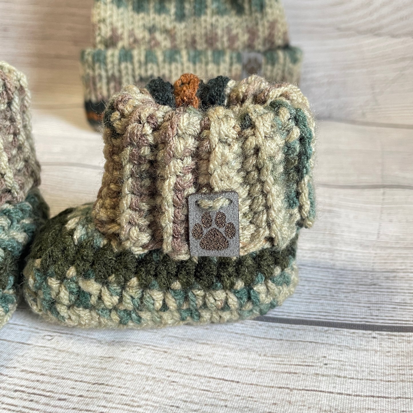 Green Camo Baby Hat & Bootie Set