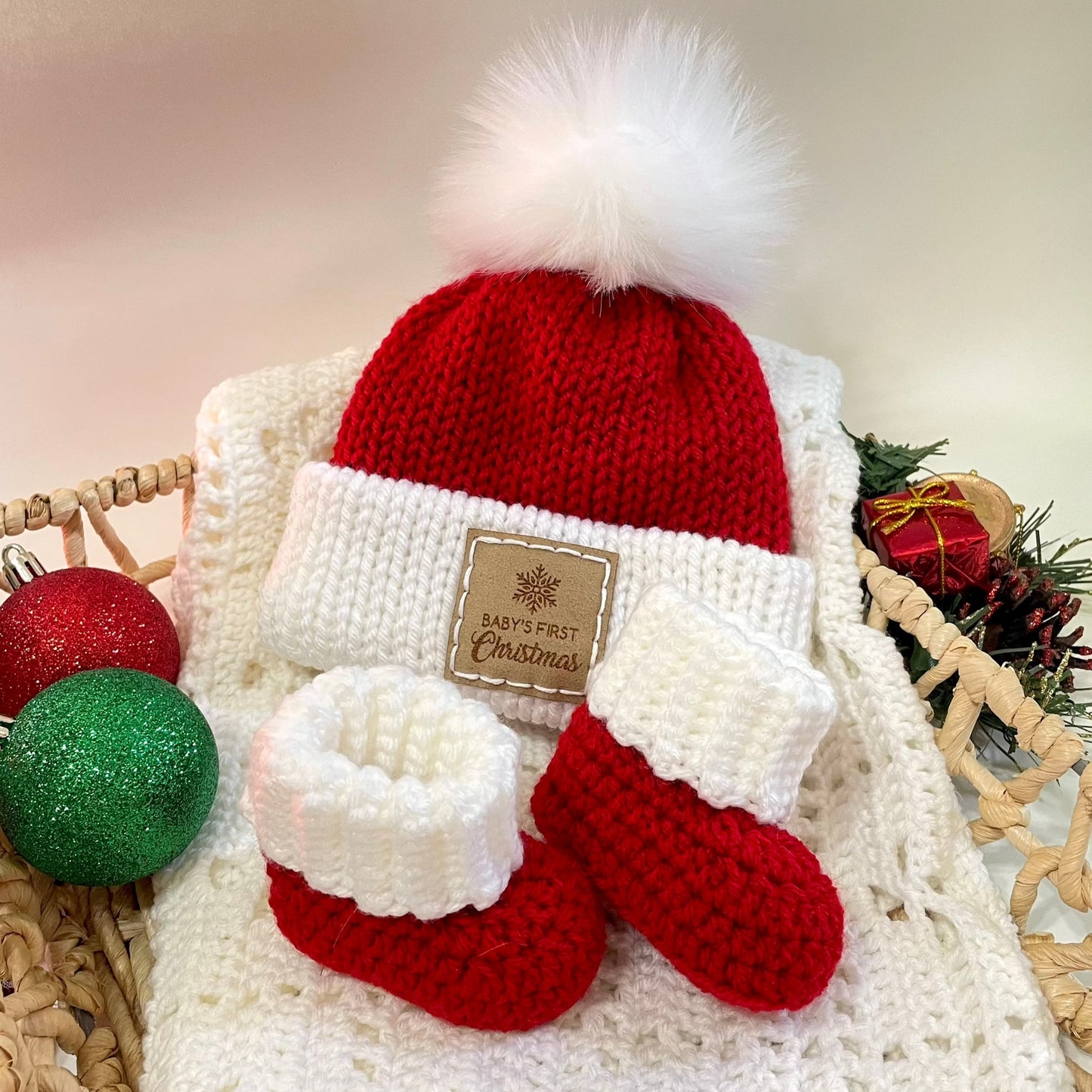 Baby’s First Christmas Hat & Booties Set