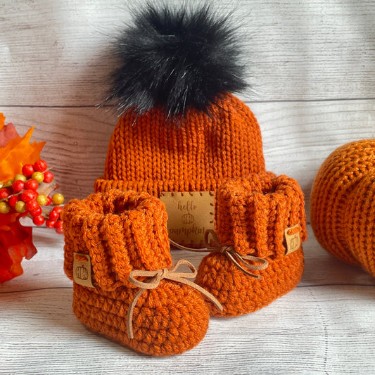 Hello Pumpkin Baby Beanie & Booties Set