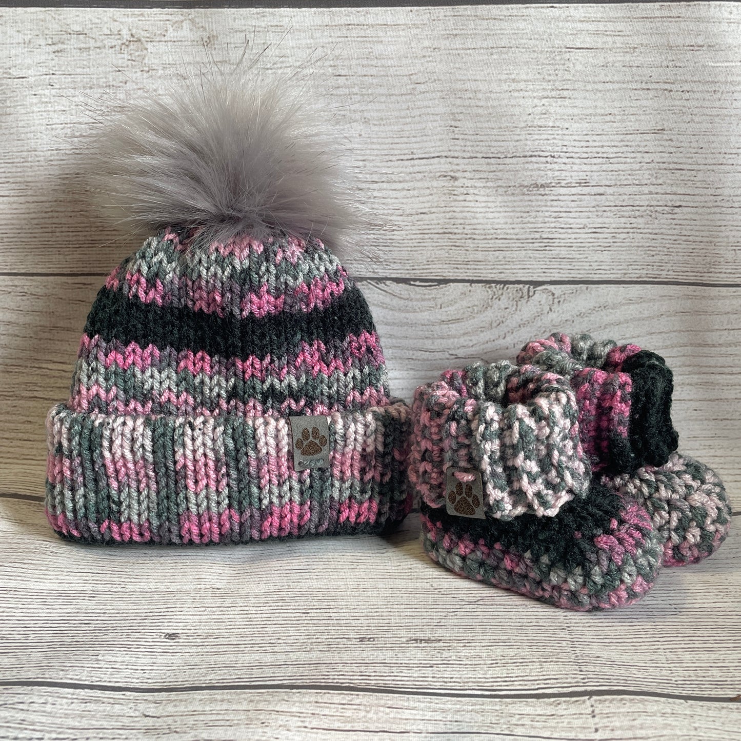 Pink Camo Baby Hat & Bootie Set