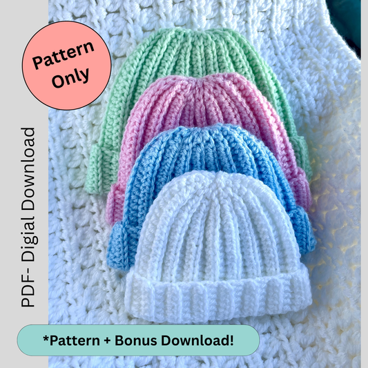 Mattie Preemie Beanie Crochet Pattern (PDF - digital download)